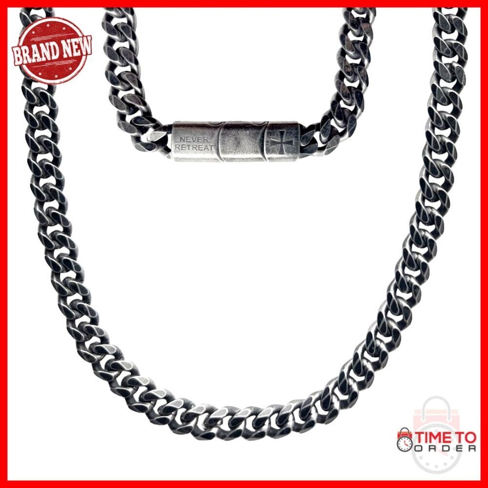Stainless Steel Cuban Link Chain Necklace 27" Knights Templar Design